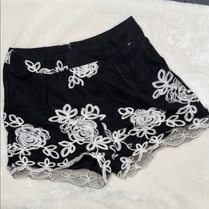 Floral Embroidered Black Shorts